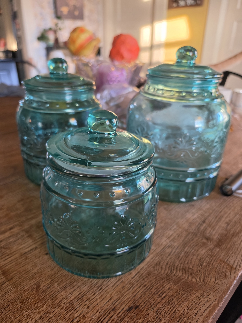 Pioneer Women Teal Glass Canisters with Lids